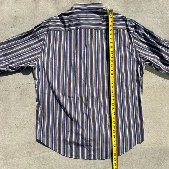 Robert Graham Shirt Mens 3XL Blue Brown Green Stripe Flip Cuff Long Sleeve